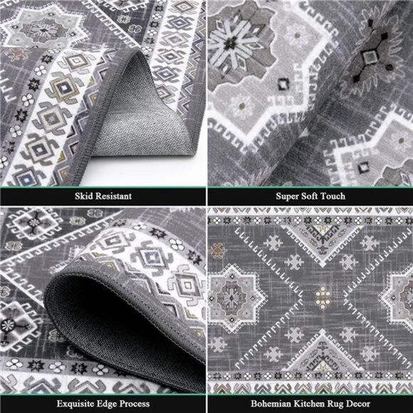 Boho Kitchen Rug Sets 3 Piece with Runner NonSlip Kitchen Rugs and Mats Washable - Picture 4 of 7